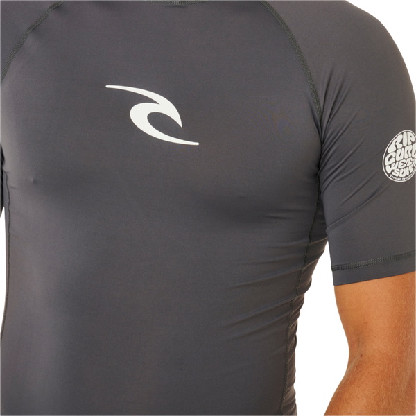 2026 Rip Curl Mens Waves UPF Performance Short Sleeve Rash Vest 16MMRV - Charcoal Grey
